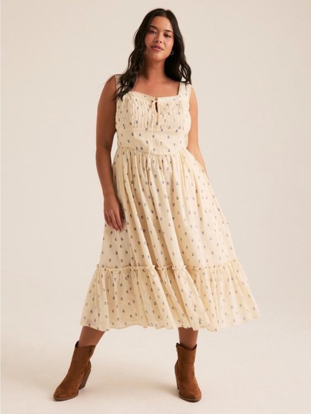 Festi Boho Vintage Cottagecore Midi Tier Dress 00 Large